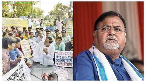 SSC-প্রার্থীদের মঞ্চে সেলিম এবং পার্থ চট্টোপাধ্যায় (ডানদিকে)