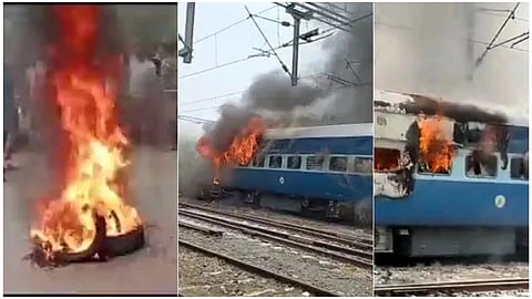 অগ্নিপথ-এর বিরোধিতায় জ্বলছে ট্রেন, টায়ার