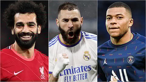 মহম্মদ সালাহ, করিম বেনজেমা এবং কিলিয়ান এমবাপ্পে