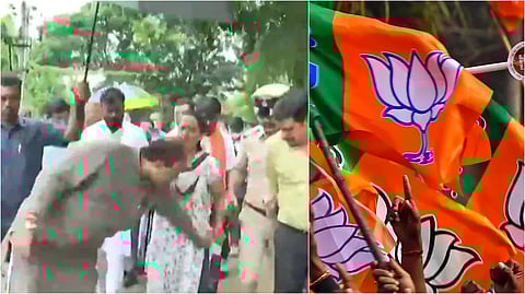 মহিলার হাত থেকে নথি কেড়ে নিচ্ছেন বিজেপি বিধায়ক