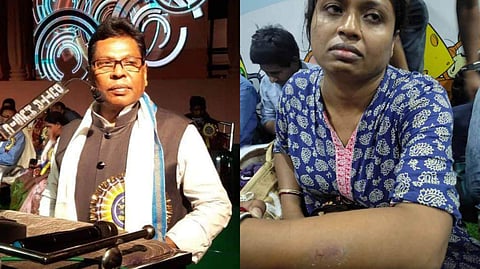 তৃণমূল বিধায়ক অজিত মাইতি এবং আক্রান্ত চাকরি প্রার্থী অরুণিমা পাল