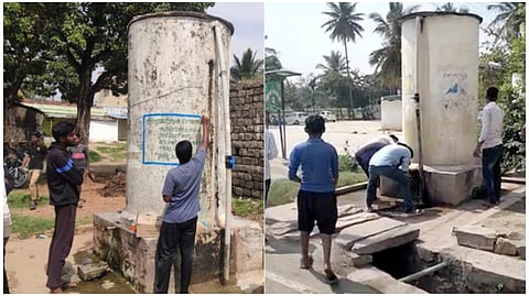 গোমূত্র দিয়ে ট্যাঙ্ক শুদ্ধিকরণ চলছে