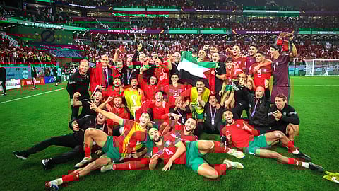 স্পেনের বিরুদ্ধে জয়ের পর মরক্কো ফুটবল দল