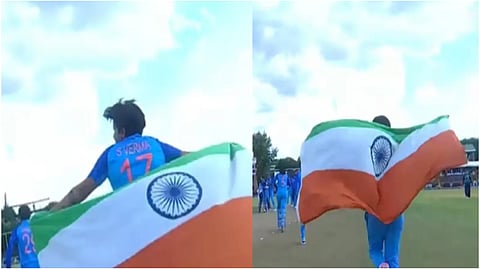 উল্টো জাতীয় পতাকা হাতে দৌড় শেফালি ভর্মার