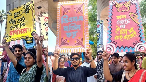 মঙ্গল শোভাযাত্রায় বাম ছাত্র সংগঠনগুলোর সাংস্কৃতিক প্রতিবাদ