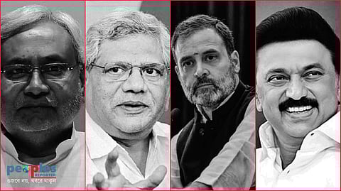 বামদিক থেকে নীতিশ কুমার, সীতারাম ইয়েচুরি, রাহুল গান্ধী এবং স্ট্যালিন