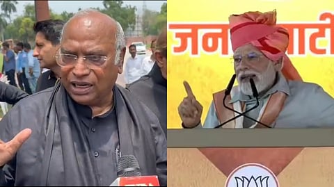 মল্লিকার্জুন খাড়গে এবং প্রধানমন্ত্রী নরেন্দ্র মোদী