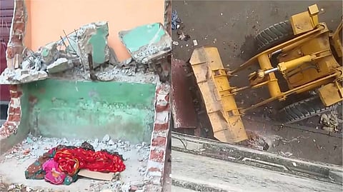বিজেপি নেতার বাড়ির একাংশ ভাঙার মুহূর্ত
