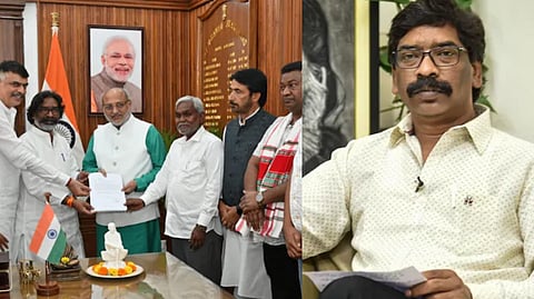ইস্তফা দিলেন চম্পাই সোরেন (বামদিকে) এবং হেমন্ত সোরেন (ডানদিকে)