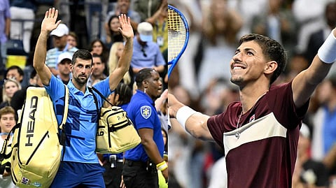 নোভাক জকোভিচ (বামদিকে) এবং অ্যালেক্সেই পোপিরিন (ডানদিকে)