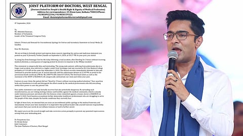 অভিষেককে চিঠি দিয়ে নিঃশর্ত ক্ষমা চাইতে বলল চিকিৎসক সংগঠন