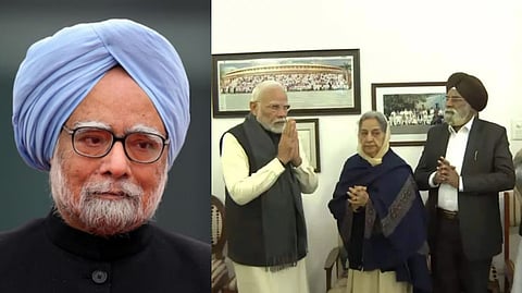 মনমোহন সিংহের বাড়িতে নরেন্দ্র মোদী (ডানদিকে)