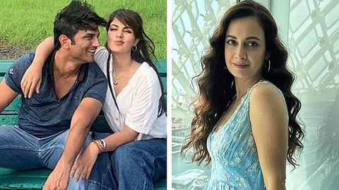 সুশান্ত সিং রাজপুত ও রিয়া চক্রবর্তী (বাঁদিকে), দিয়া মির্জা (ডানদিকে)