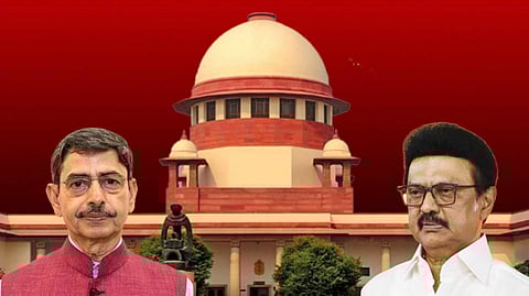 রাজ্যপাল আর এন রবি (বামদিকে) এবং এম কে স্ট্যালিন (ডানদিকে)