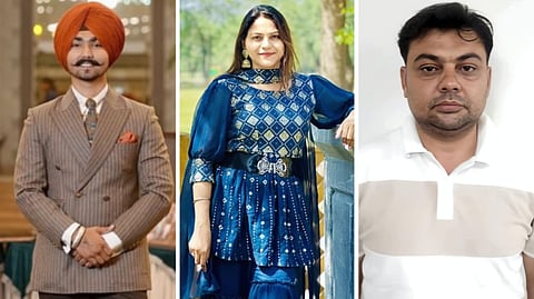দেবেন্দ্র সিং ধিলন (বাম দিকে), জ্যোতি মালহোত্রা (মাঝে) এবং শেহজাদ (ডনদিকে)