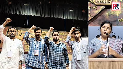ডিওয়াইএফআই নবনির্বাচিত রাজ্য কমিটি, পাশে বিদায়ী সম্পাদক মীনাক্ষী মুখোপাধ্যায়