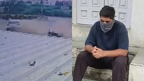 দুর্ঘটনার মুহূর্ত (বামদিকে) এবং অভিযুক্ত পুলিশকর্মীর পুত্র (ডানদিকে)