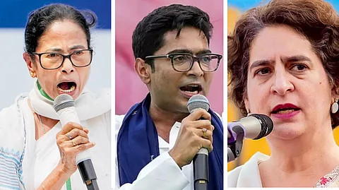 মমতা বন্দ্যোপাধ্যায়, অভিষেক বন্দ্যোপাধ্যায় এবং প্রিয়াঙ্কা গান্ধী