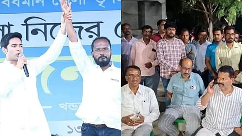 নবীনচন্দ্র বাগকে (বামদিকে) পুনরায় প্রার্থী করায় ক্ষোভ দলীয় কর্মীদের (ডানদিকে)