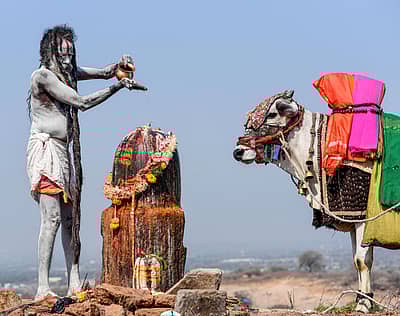 ಆಂಧ್ರಪ್ರದೇಶದ ಕೀಸರಗುಟ್ಟ ಬಳಿಯ ರಾಮಲಿಂಗೇಶ್ವರ ಸ್ವಾಮಿ ದೇವಾಲಯ ಮುಂದೆ ಅಘೋರಿಯೊಬ್ಬರ ಶಿವಲಿಂಗ ಪೂಜೆ