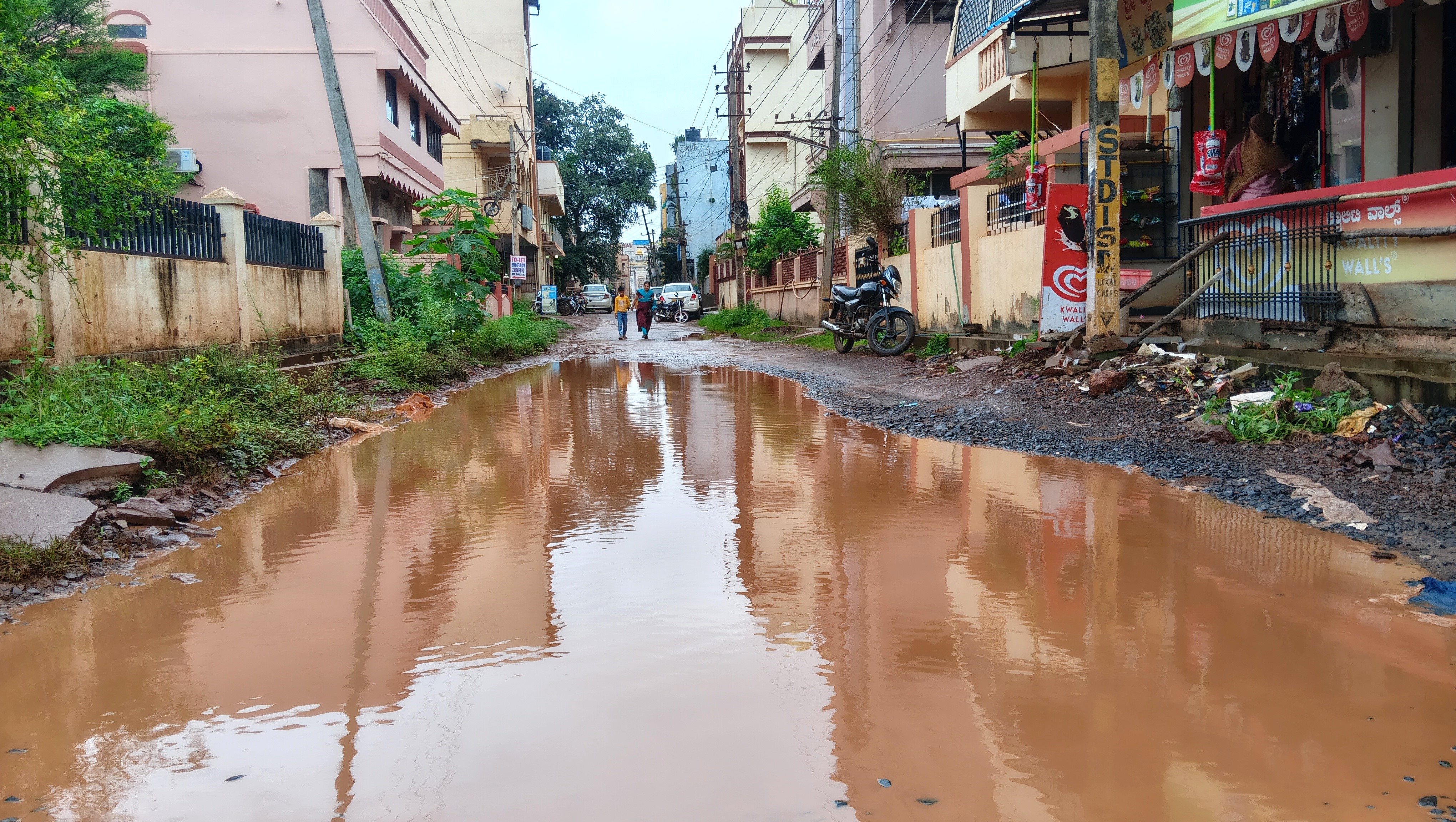 ಬೀದರ್ನ ದೇವಿ ಕಾಲೊನಿಯ ರಸ್ತೆಯಲ್ಲಿ ಸಂಗ್ರಹಗೊಂಡಿರುವ ಮಳೆ ನೀರು