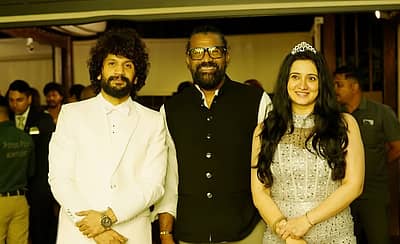 ನಟ ಭುವನ್ ಪೊನ್ನಣ್ಣ ಹಾಗೂ ಹರ್ಷಿಕಾ ಜೊತೆಗೆ ಕೆಡಿ ಸಿನಿಮಾ ನಿರ್ಮಾಪಕ ವೆಂಕಟ್ ನಾರಾಯಣ್.