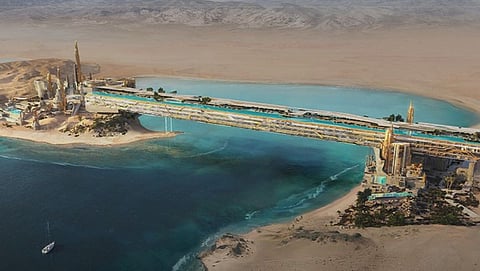 من المقرر أن يُصَمم المنتجع على شكل جسر فوق بحيرة صحراوية