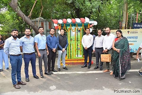 Ranjan Goswami, CGM (PR) inaugurating ‘Pet Bottle Recycle Machine’ (OIL)