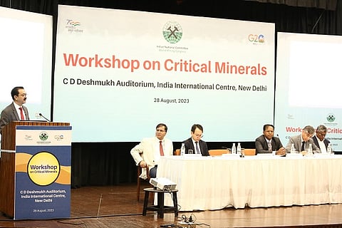 Mines Secretary Vivek Bhardwaj addressing participants during a workshop on critical minerals in New Delhi on Monday