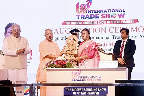 President Murmu and CM Yogi Adityanath inaugurating the first edition of the Uttar Pradesh International Trade Show in Greater Noida