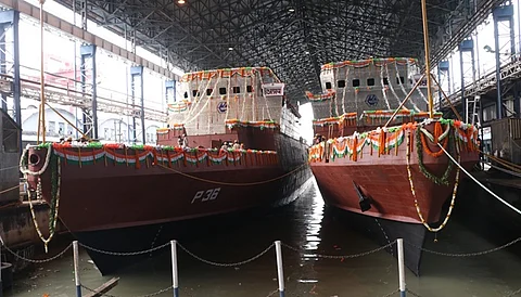 GRSW simultaneously launches two ASWSWC warships for Indian Navy