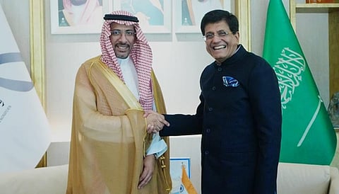 Commerce and Industry Minister Piyush Goyal (Right) and Saudi Minister for Industry and Mineral Resources Bandar bin Ibrahim Alkhorayef (Left)