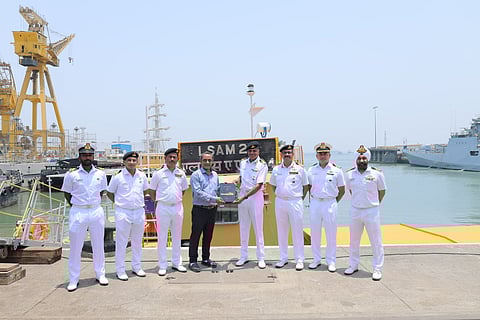 Indian Navy inducts 10th ACTCM Barge LSAM 24, reinforcing commitment to 'Make in India'