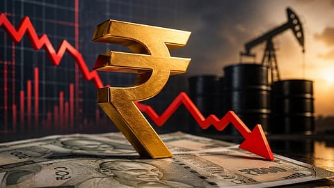 Alt="Rupee record low vs US dollar"