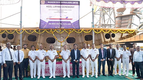 Alt="MDL lays keel of 4th next-generation OPV for Indian Coast Guard"
