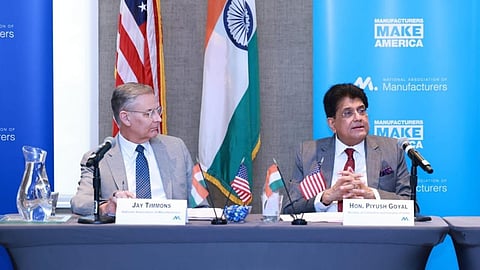 Alt="Amid trade strains, Goyal courts US manufacturers for investments in India"