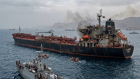 Alt="Tanker carrying 21 Indian crew members hit in Strait of Hormuz; all safe"