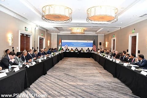 Union Minister for Petroleum and Natural Gas Hardeep Singh Puri (centre) in Houston, US, on October 11.