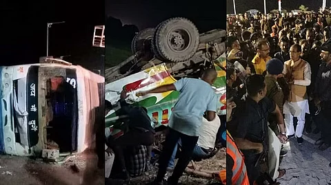 सीधी जिले में हुआ बड़ा सड़क हादसा, 3 बसें पलटी; अमित शाह की रैली से लौट रहे थे लोग
