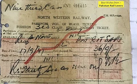 Going from India to Pakistan in 1947 was so cheap, see this old ticket of Indian Railways