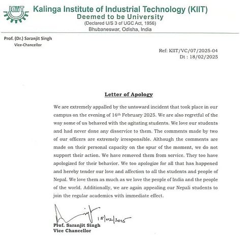 KIIT University has apologized for the harassment of Nepali students and confirmed that the staff seen in a viral video insulting and threatening them have been dismissed.