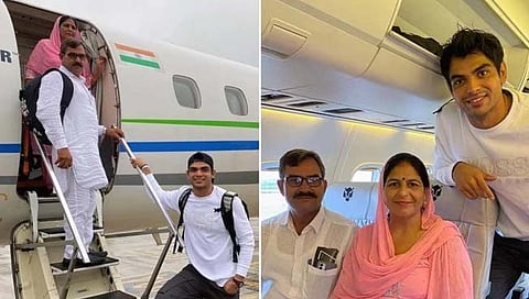 भालाफेकपटू नीरज चोप्रा याने आपल्या आईवडिलांना पहिला विमान प्रवास घडवला.