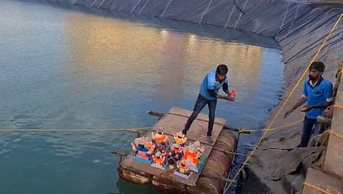 सातारा : गणेश विसर्जनासाठी जय्यत तयारी; कृत्रिम तळ्याची निर्मिती