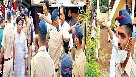 जावलीत ऋषिकांत शिंदे, वसंतराव मानकुमरे यांच्यात झालेली हमरीतुमरी. त्यानंतर वाद थांबवताना आ. शशिकांत शिंदे व ज्ञानदेव रांजणे.