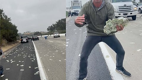 video san diego freeway : हायवेवर पैशांनी भरलेल्या कंटेनरचा दरवाजा उघडला अन् नोटांचा पाऊसच पाऊस, लोकांनी अक्षरश: करोडो लुटल्याचा video व्हायरल