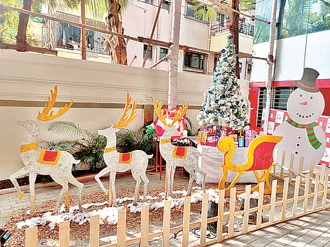 Crowds flock to see the deer Christmas tree at the Vineyard Church in Dapodi.