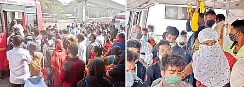 कोरोनाबाबतचे निर्बंध असूनही त्याबाबत फारसे गांभीर्य अनेक ठिकाणी दिसत नाही. पीएमपीत युनिव्हर्सल पासची तपासणी करण्यात येत नाही. पीएमपी बस थांब्यांवरही प्रवाशांची मोठी गर्दी होत आहे. बसमधील प्रवाशांच्या संख्येबाबतही नियमांचे पालन होत नाही.