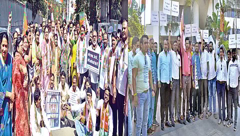 नाशिकमध्ये भाजप-राष्ट्रवादीचे परस्परविरोधी घोषणाबाजी करीत आंदोलने