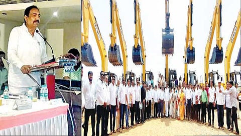 चिपळूण : चिपळुणातील गाळ काढण्याच्या कामाचा आढावा घेताना ना. जयंत पाटील. दुसर्या छायाचित्रात चिपळुणातील पेठमाप येथे वाशिष्ठी पात्रात जलसंपदा विभागाच्या माध्यमातून आलेल्या नव्या सात पोकलेनचा शुभारंभ करताना जलसंपदामंत्री ना. जयंत पाटील. सोबत आ. शेखर निकम, माजी आ. रमेश कदम, जलसंपदा विभागाचे मुख्य सचिव श्री. रजपूत, अभियंते व अधिकारी, राष्ट्रवादीचे पदाधिकारी.