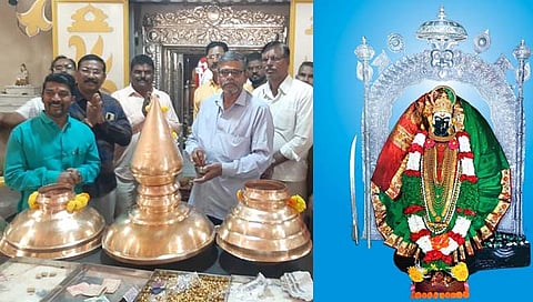 मंदिरावरील शिखरावरील कळसावर सोन्याचा मुलामा देण्याचे काम सुरू, हुपरीचे ग्रामदैवत श्री अंबाबाई माता